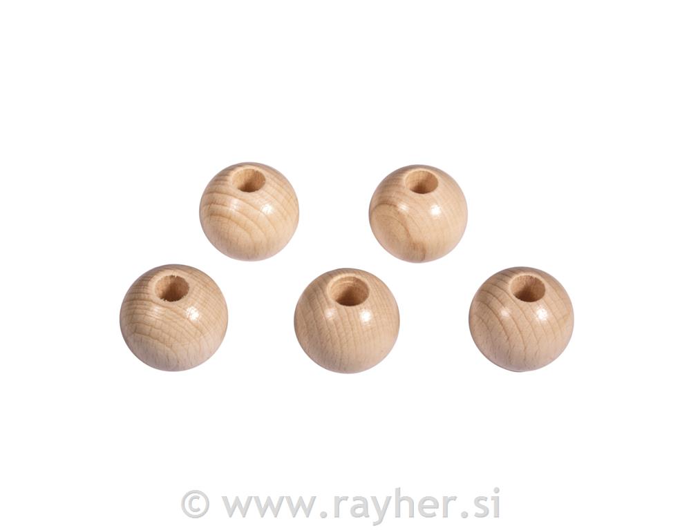 Drvena perla, 30 mm, s 10 mm rupom,prirodna boja