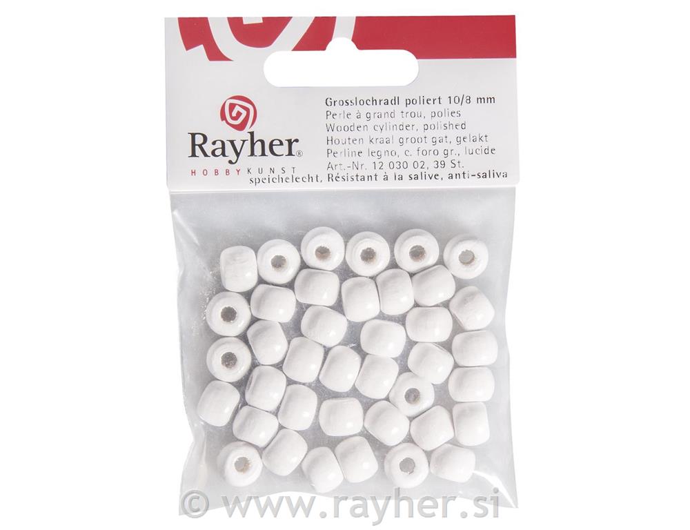 Drveni valjci, polirani, 10/8 mm, bijeli, 39 kom.