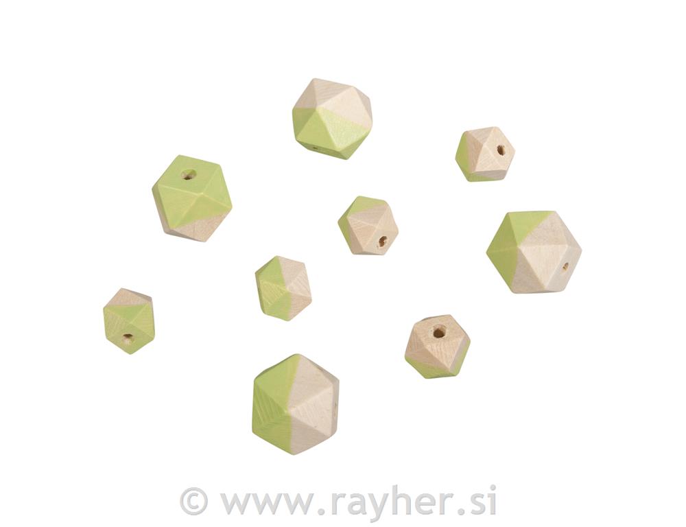 Drvene perle Diamond, Green, 4 Dimenzije4 komada o2cm, 8 komada o1.5cm, 12 koma