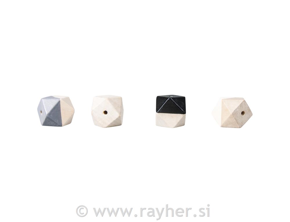 Drvene perle Dijamant, 2cm, crna, bijela, siva, natur, set 4