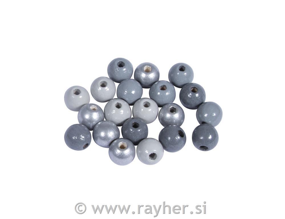 Lesene perle, FSC 100%, 8mm, srebrno sive, 84 kos