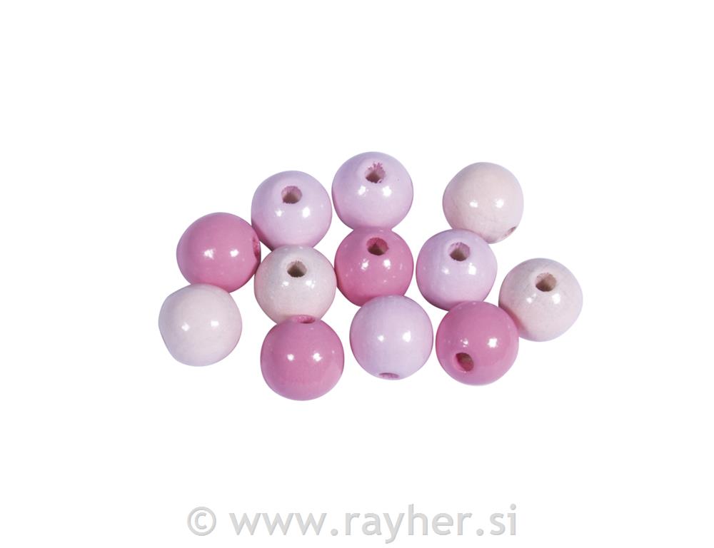 Drvene perle 10mm, pink, 52 kom