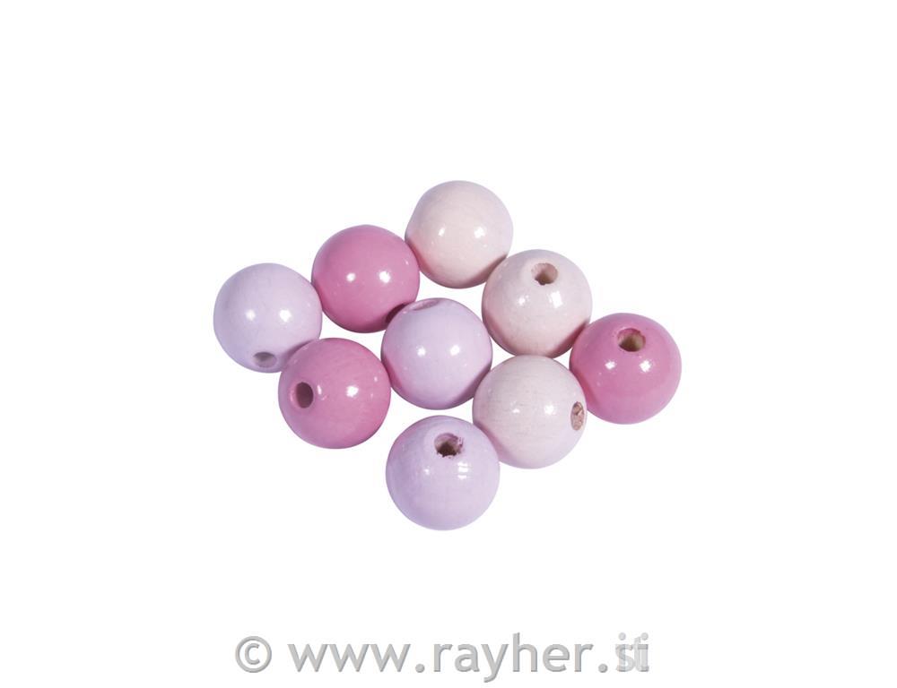 Drvene perle 12mm, pink, 32 kom