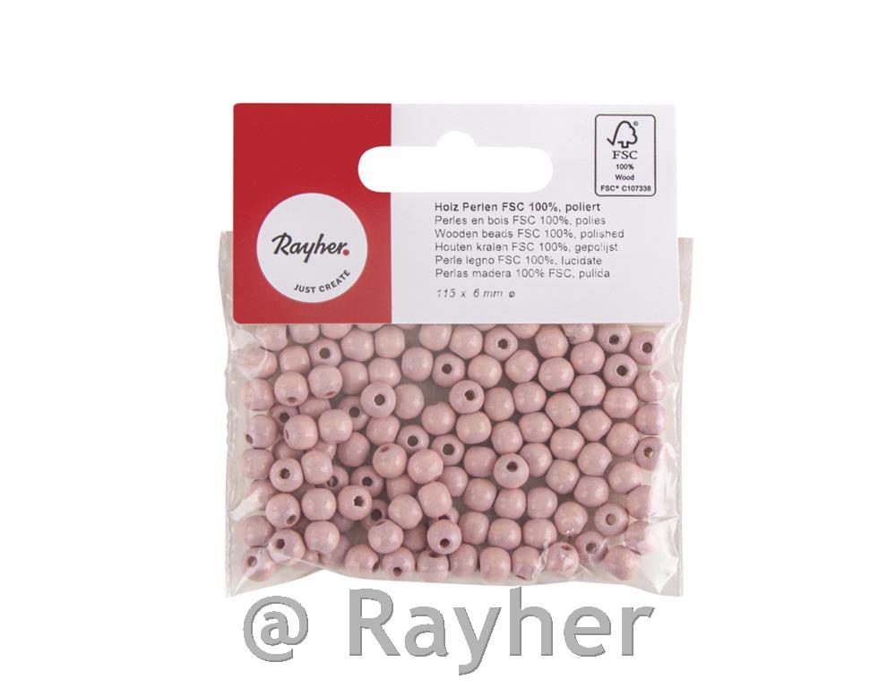 Perle drvo, polirana, 6mm o sv roza, 115kom