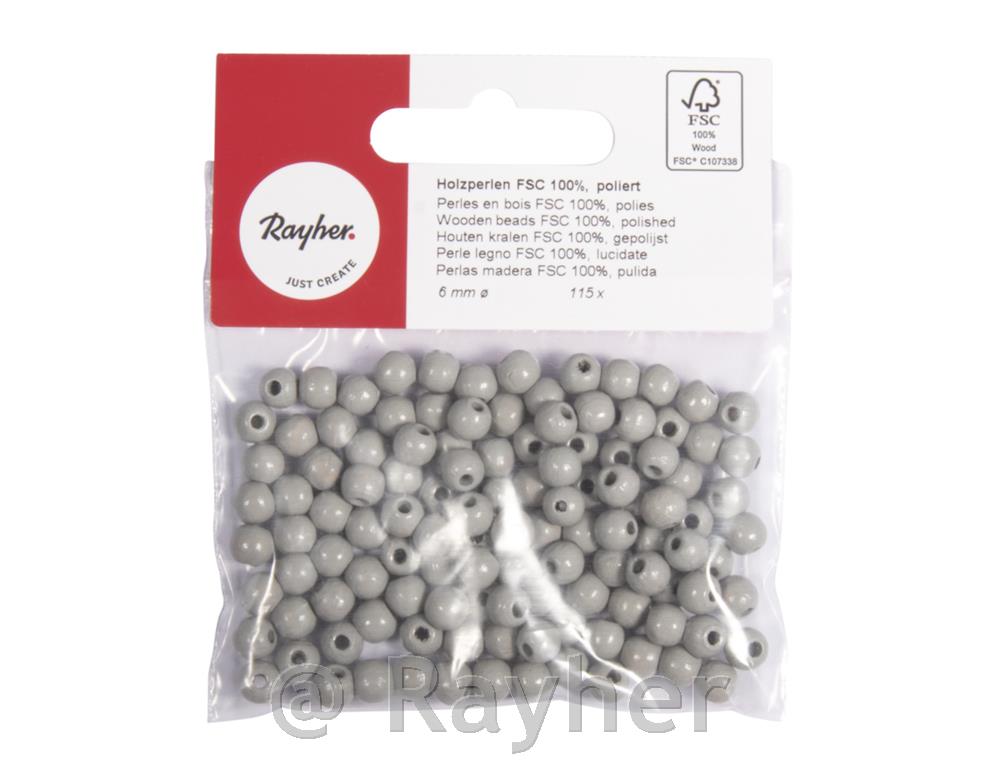 Drvene perle 6mm, sv.sive, 115 kom