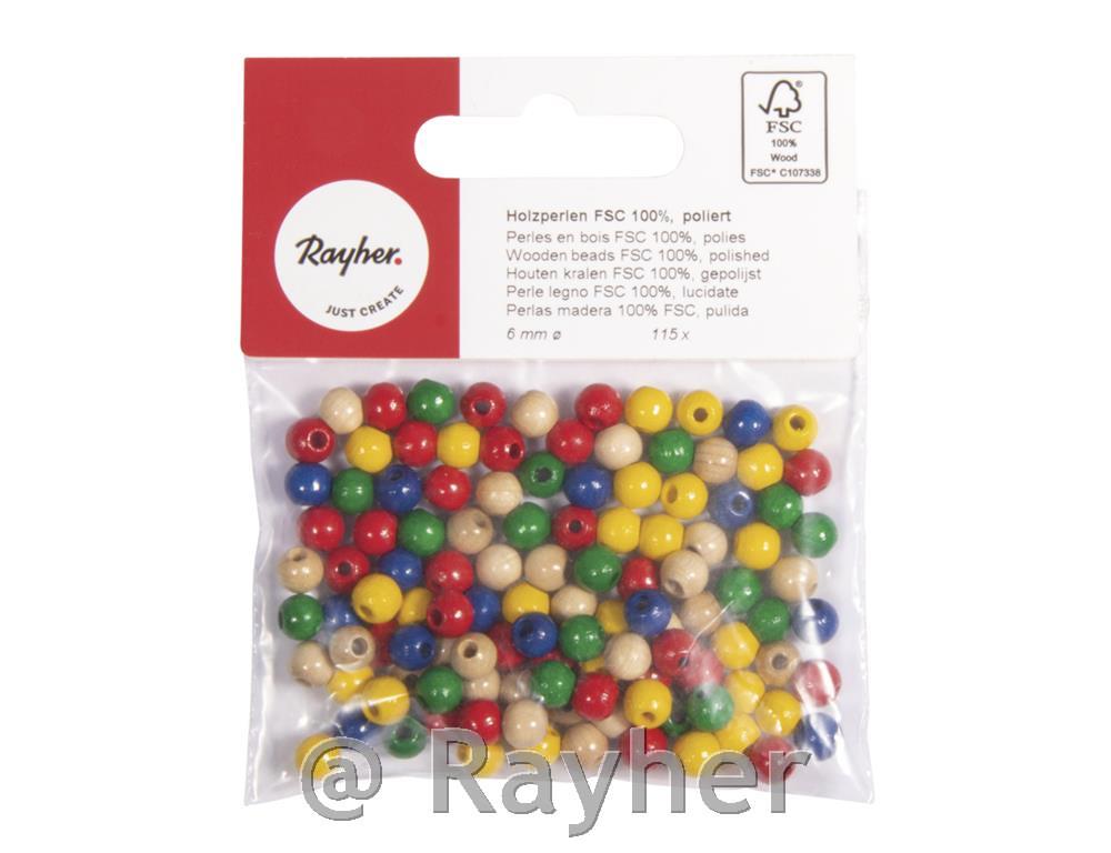 Perle drvo, polirane, 6mm miješane b.,