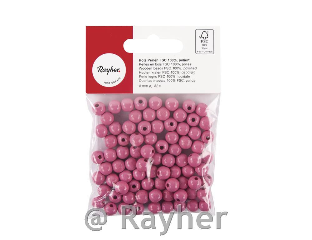 Perle drvo, polirana, 8mm ružičaste