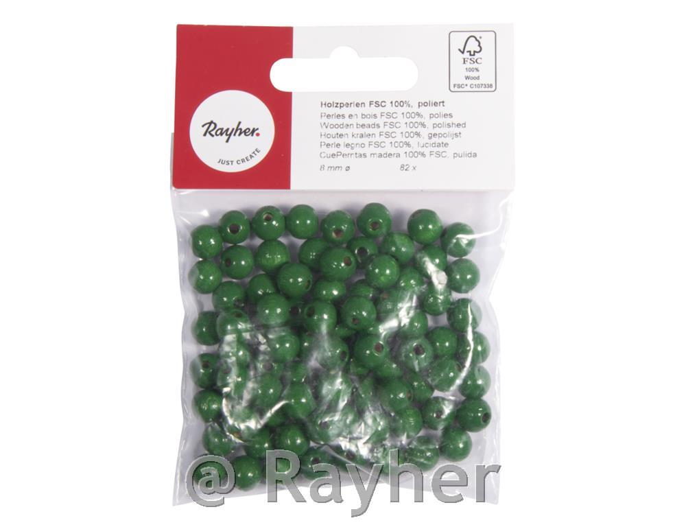 Perle drvo, polirana, 8mm o svibnja zelena, 82 kom