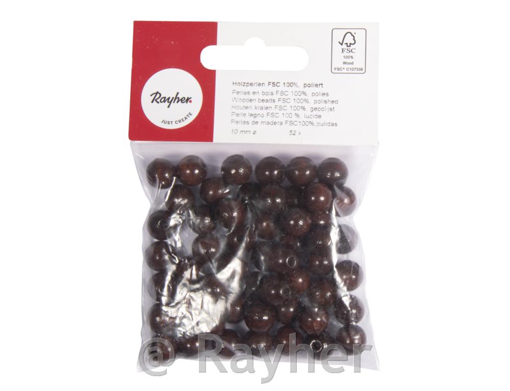 Perle drvo, polirana, 10mm, tam.smeđa