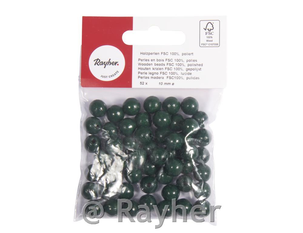 Perle drvo, polirana, 10mm na zelenom, 52 kom
