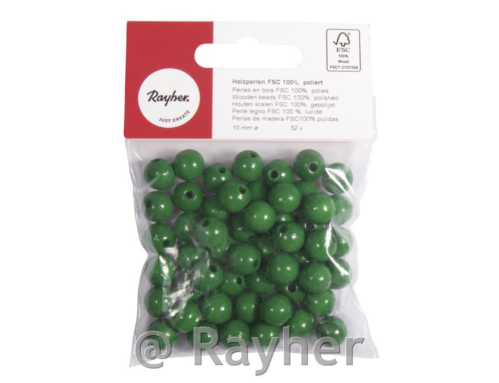 Perle drvo, polirana, 10mm od, zelena svibnja, 52 kom