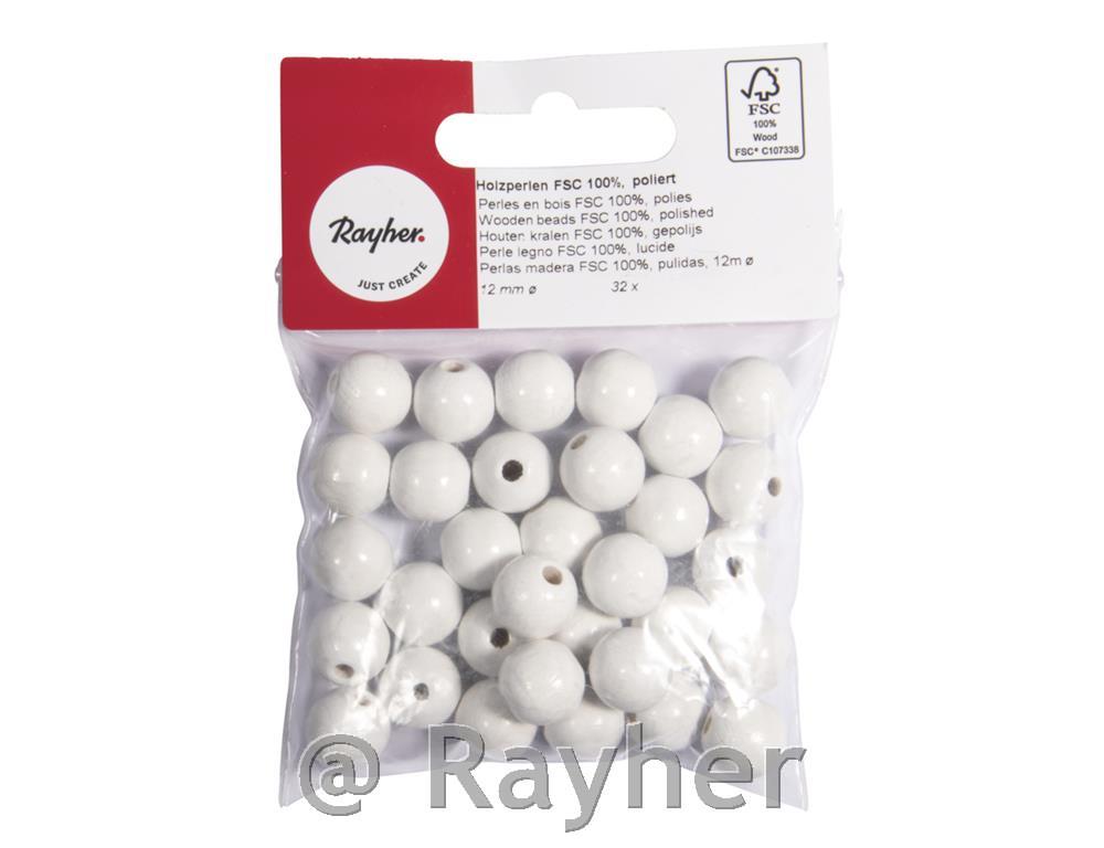 Perle drvo, polirane, 12 mm, 32 bijeli komada