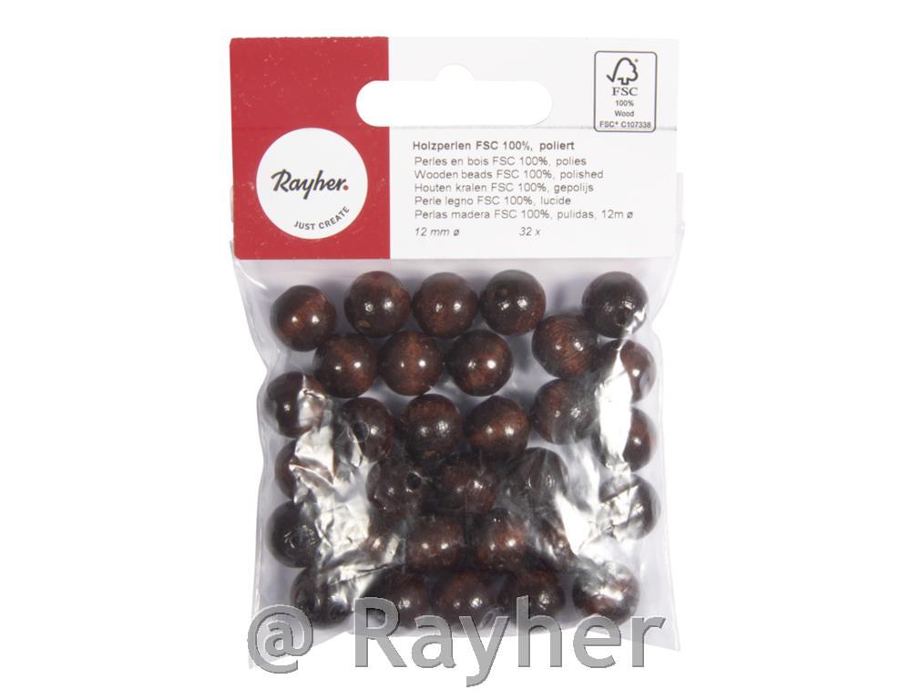 Perle drvo, polirana, 12mm od tamno smeđe, 32 komada