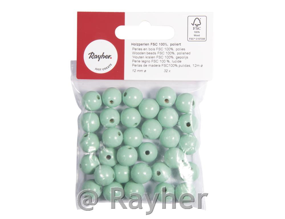 Perle drvo, polirana, 12mm o sv zelena,32 kom