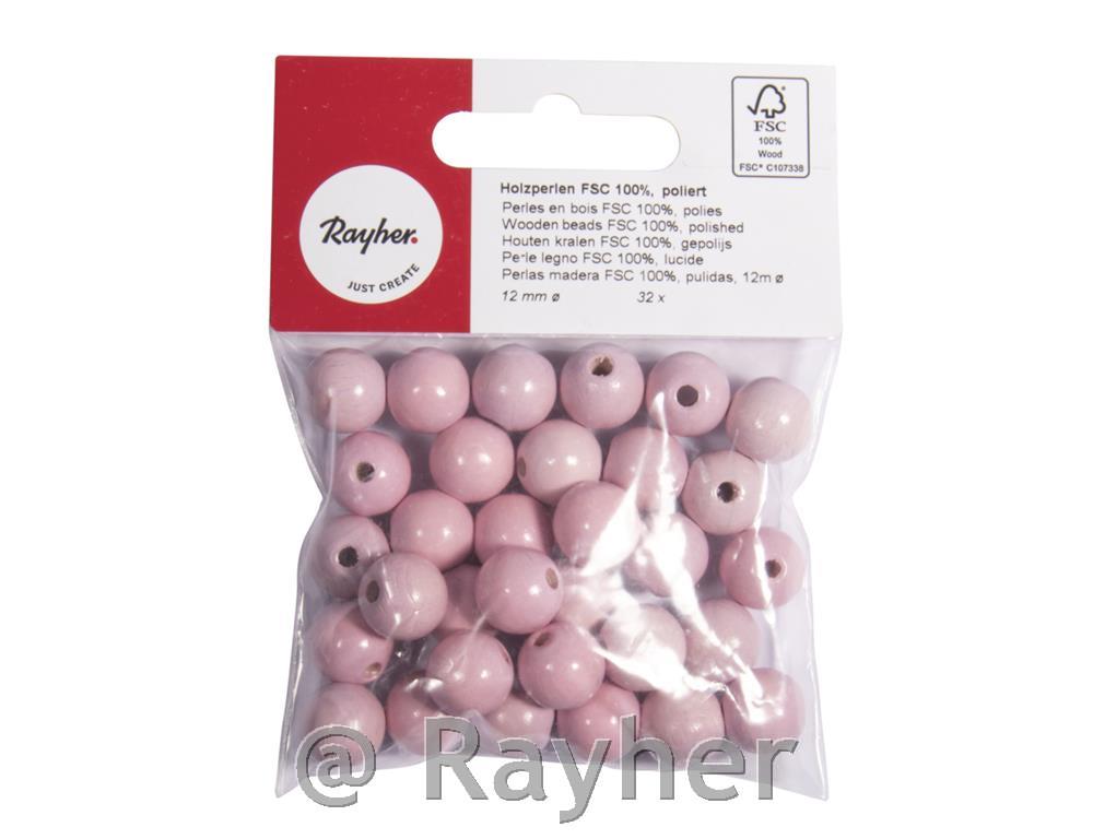 Perle lesene, pološčene, 12mm, pink, 32 kosov