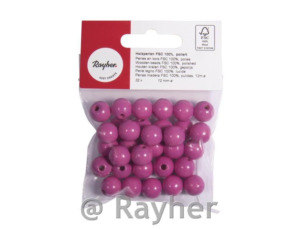 Perle drvo, polirana, 12mm ružičaste, 32komada