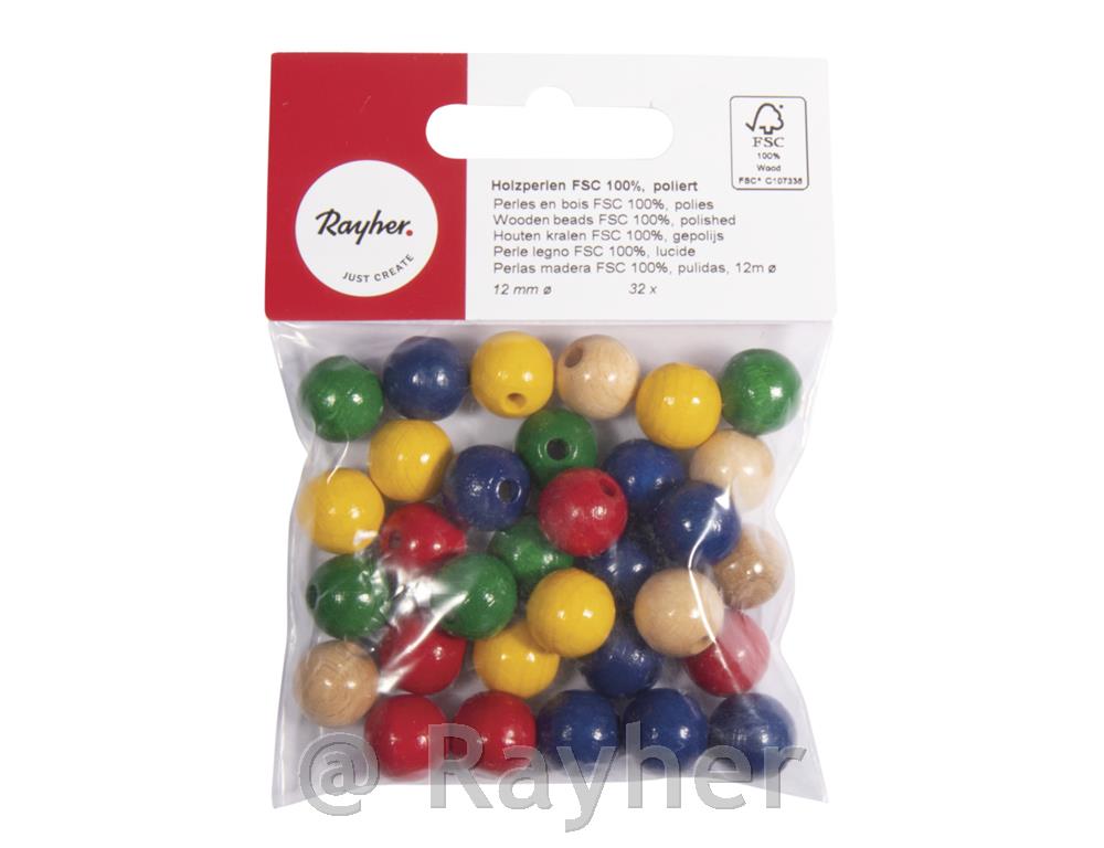Perle lesene, pološčene, 12mm, mešane b., 32 kosov