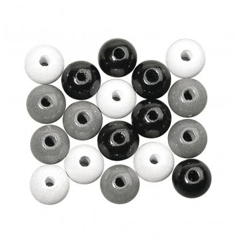 Perle drvo, polirana, 8mm crnih i bijelih tonova, 82 komada