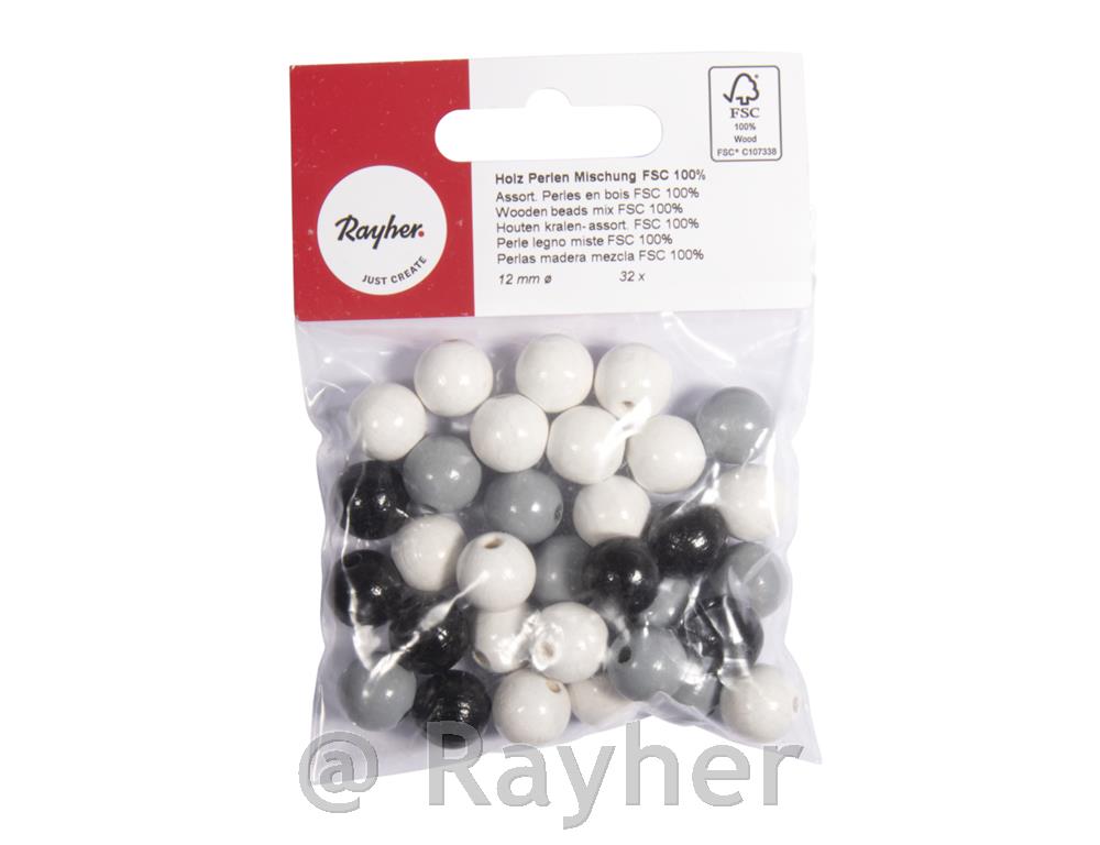 Perle drvo, polirana, 12mm crno-bijelihtonova, 32 komada
