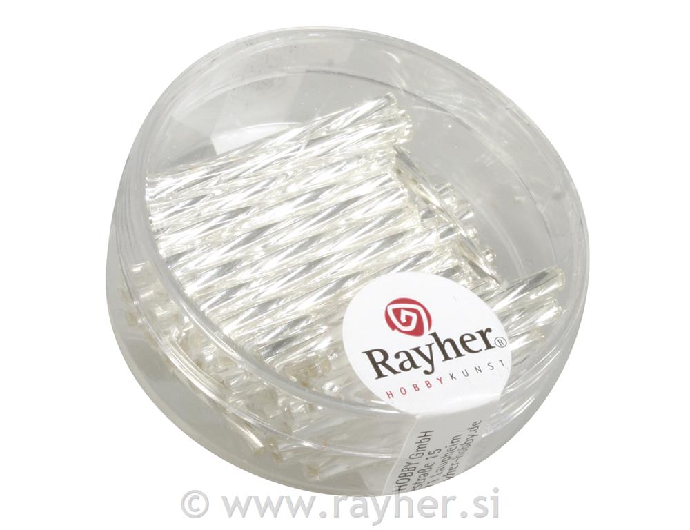 Staklene šipke uvijene, 20 mm, srebro, srebrno središte, 13g