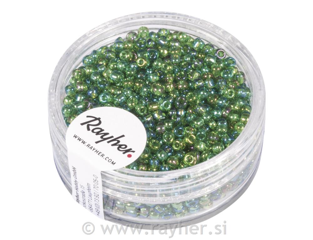 Perle transparent, 2 mm o, zelena, 17g