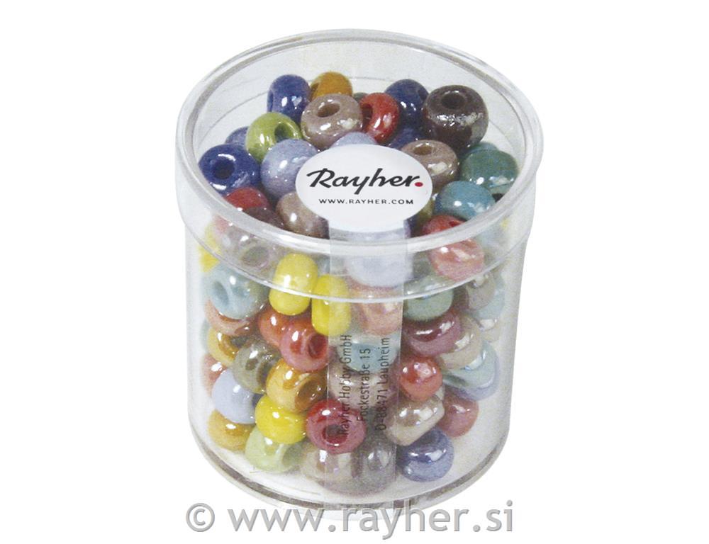 Glass bead with big hole, opaque, mixed,