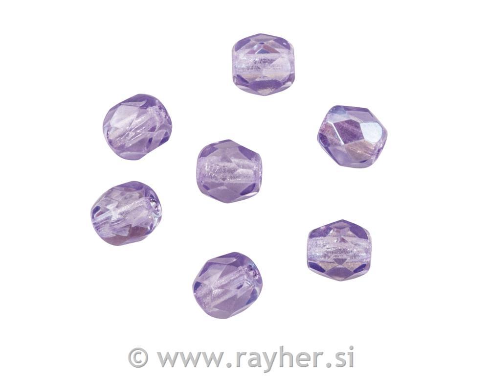 Perle brušeno staklo, 4mm o, lila, 100 kom.