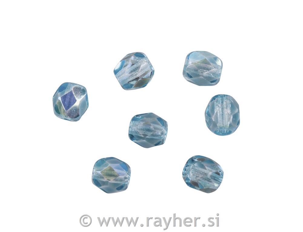 Perle brušeno steklo, 4mm o, turkizne, 100 kom.
