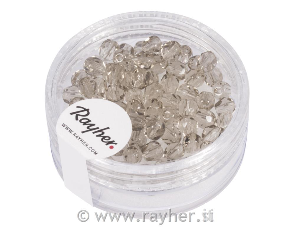 Glass crystal bead, 4mm o, taupe transparent, box 100pcs