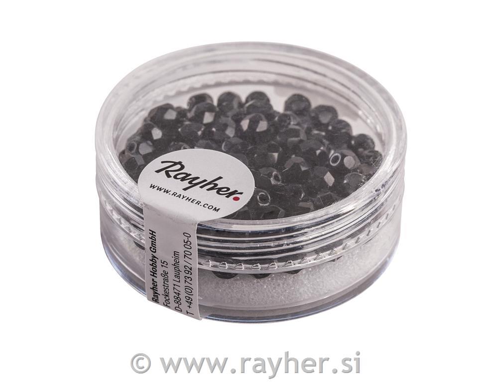 Perle brušeno staklo, 4mm o, crna, 100 kom.