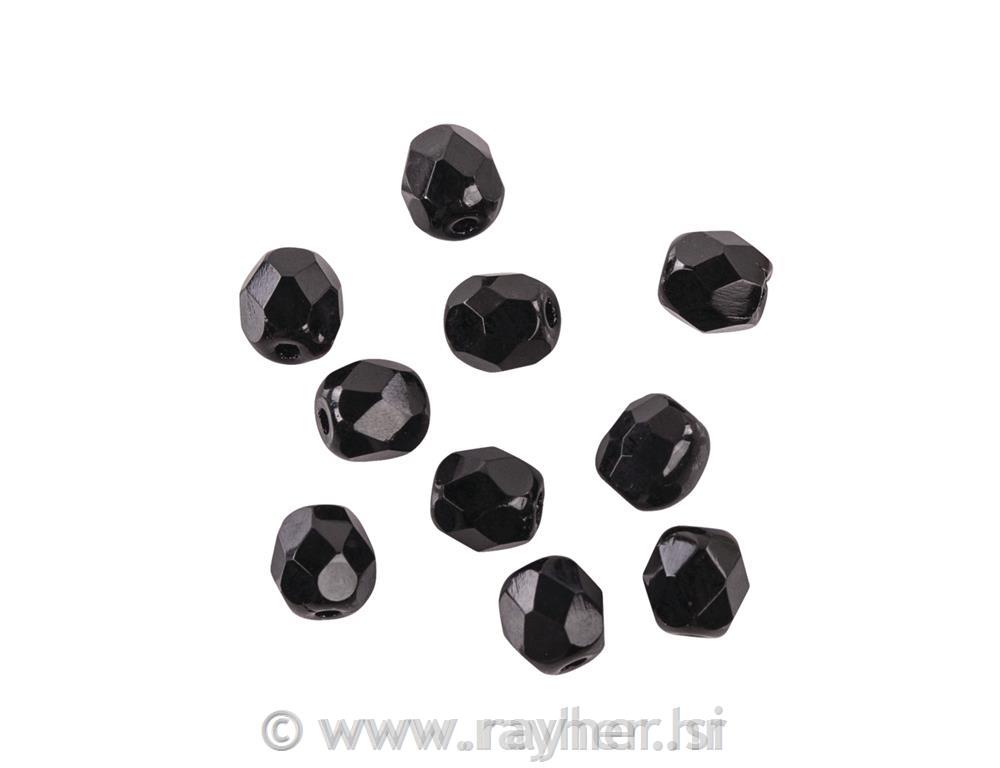 Perle brušeno staklo, 4mm o, crna, 100 kom.