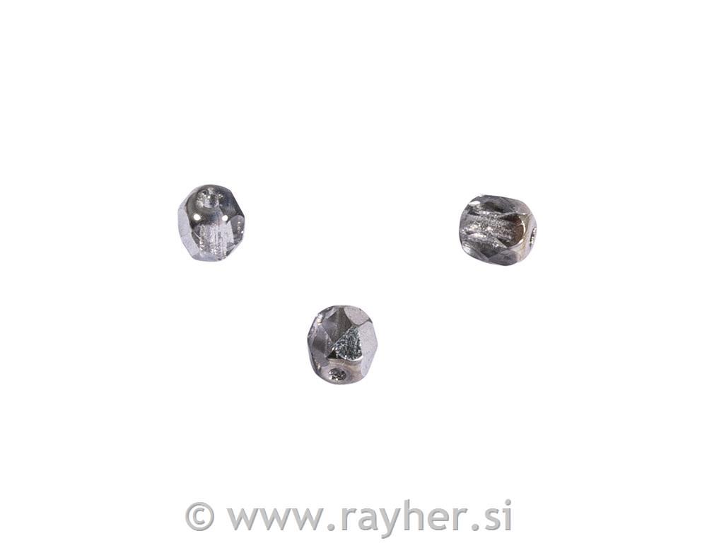 Perle brušeno staklo, 4mm, pola srebrne,opak, 100 kom