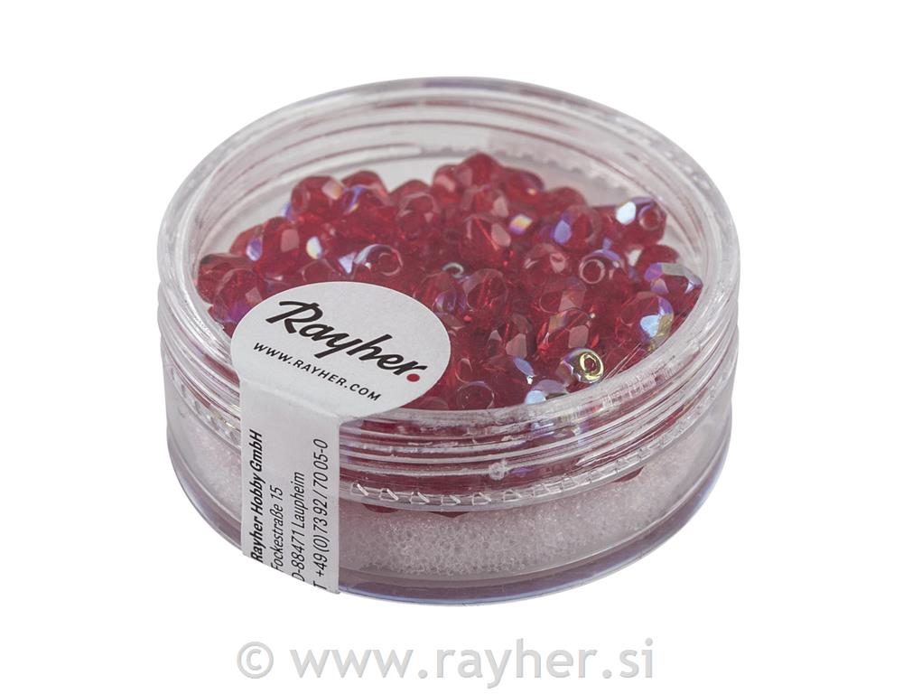 Perle brušeno staklo, 4mm o, rubin, 100kom.