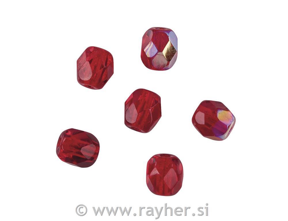 Perle brušeno staklo, 4mm o, rubin, 100kom.