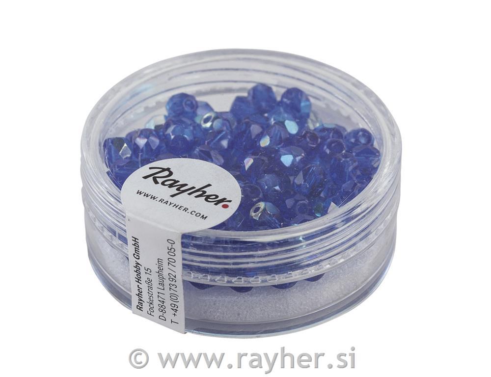 Perle brušeno steklo, 4mm o, safir, 100 kom.