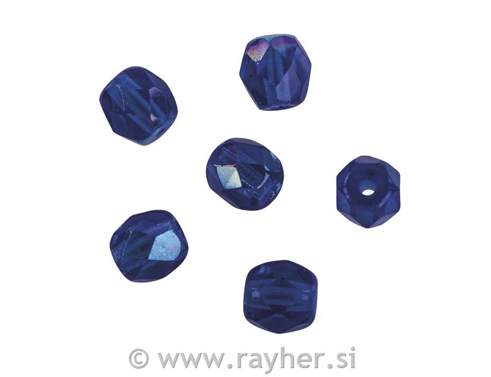 Perle brušeno steklo, 4mm o, safir, 100 kom.