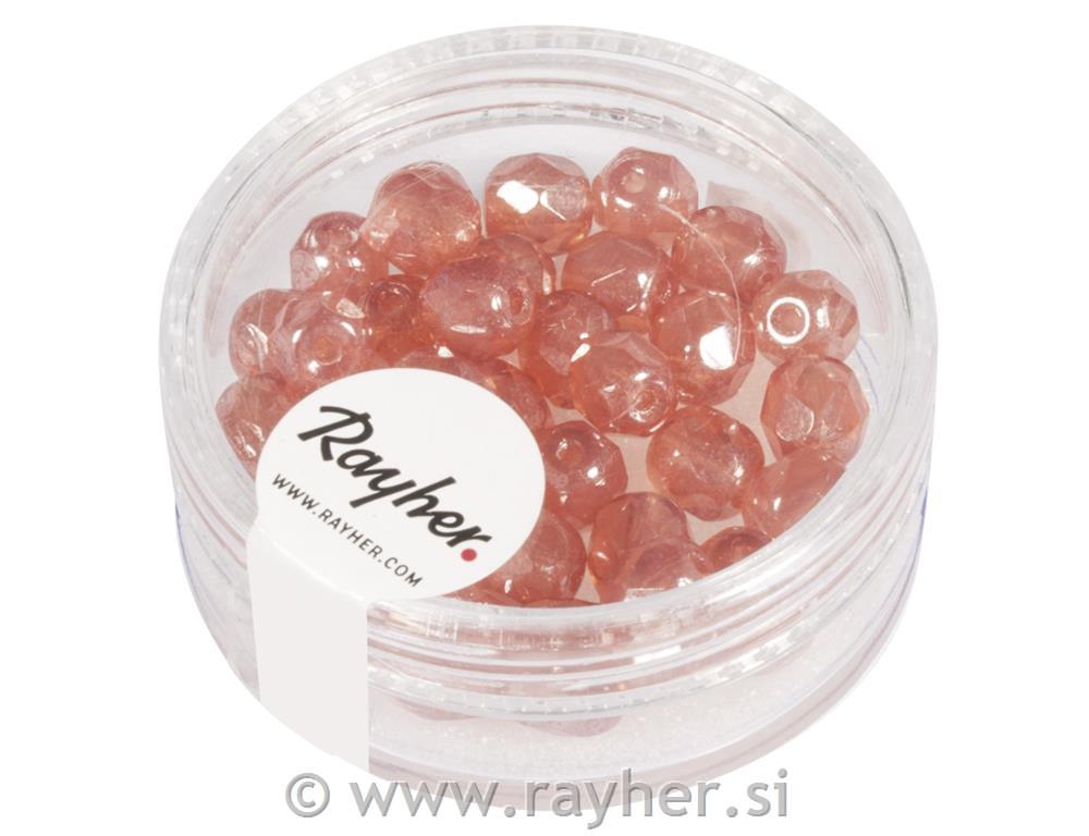 Perle steklene brušene, 6 mm, pink opak, 50 kos