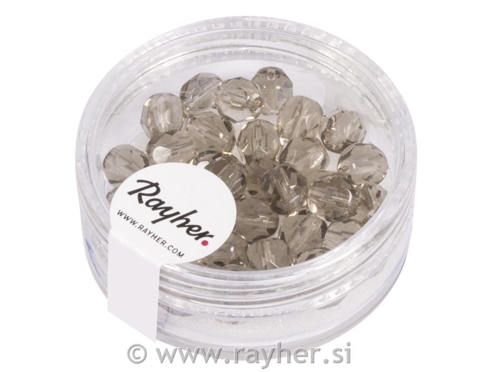Polished glass beads, 6 mm o,, taupe transparent, box 50 pcs.