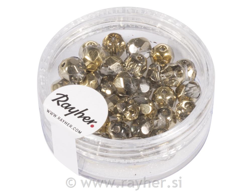 Perle brušeno staklo, 6 mm, zlatne, 50 kom