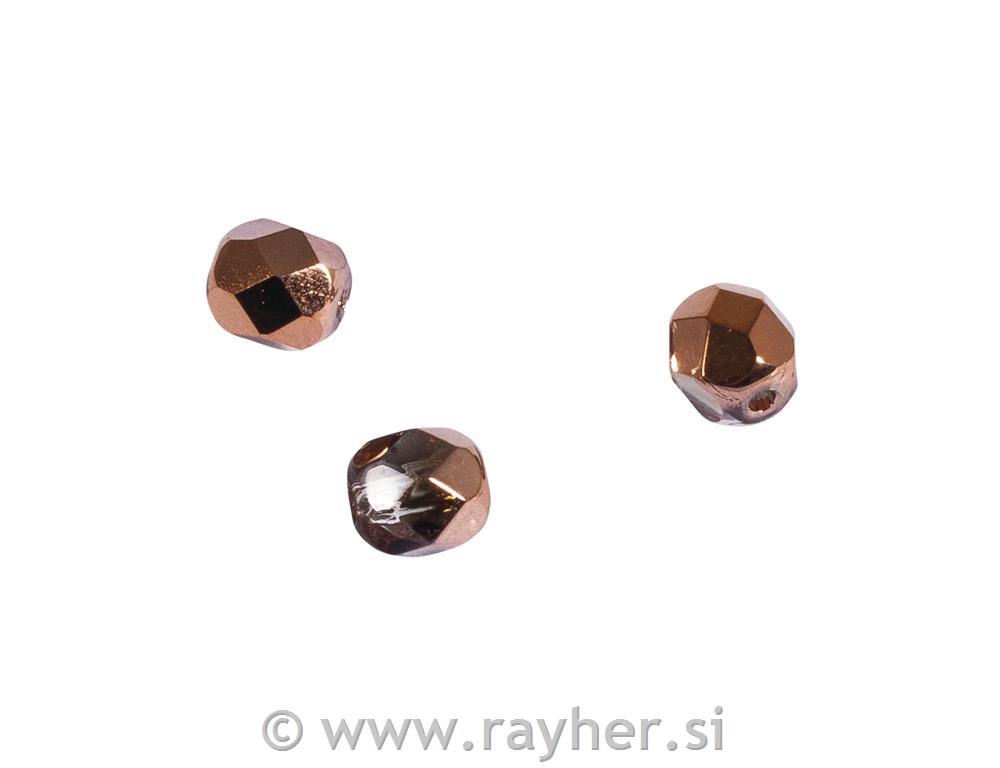 Perle brušeno staklo, 6 mm, bakar, 50 kom