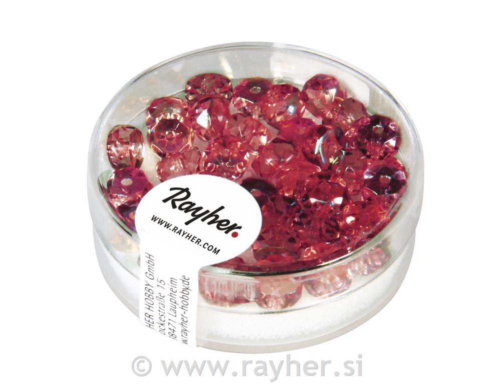 Perle brušeno staklo, 6 mm o, rubin, 50kom.