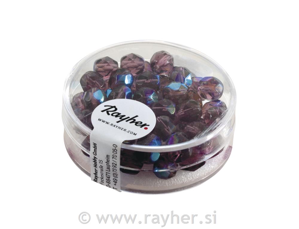 Polished glass beads, 6 mm o, iridescent