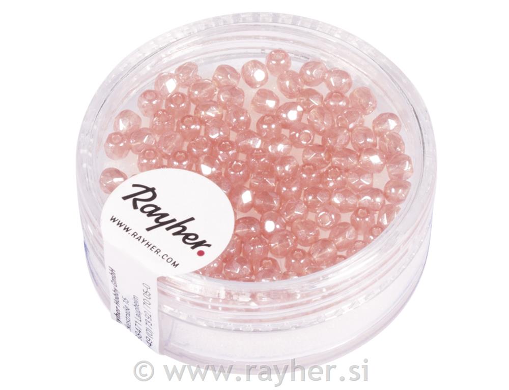 Perle brušeno staklo, 3mm, ružičaste, 100 kom