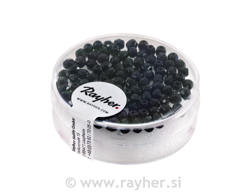 Perle brušeno staklo, 3mm o, crna, 100 kom.
