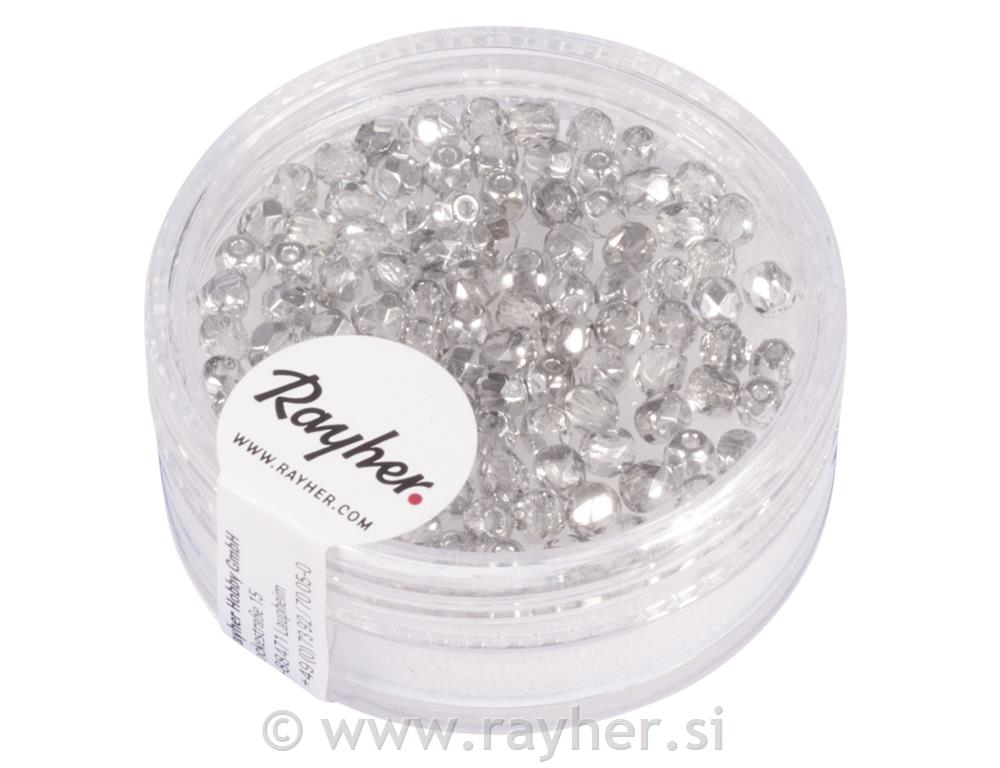 Glass crystal bead, 3mm o, silver semi-opaque, box 100 pcs.