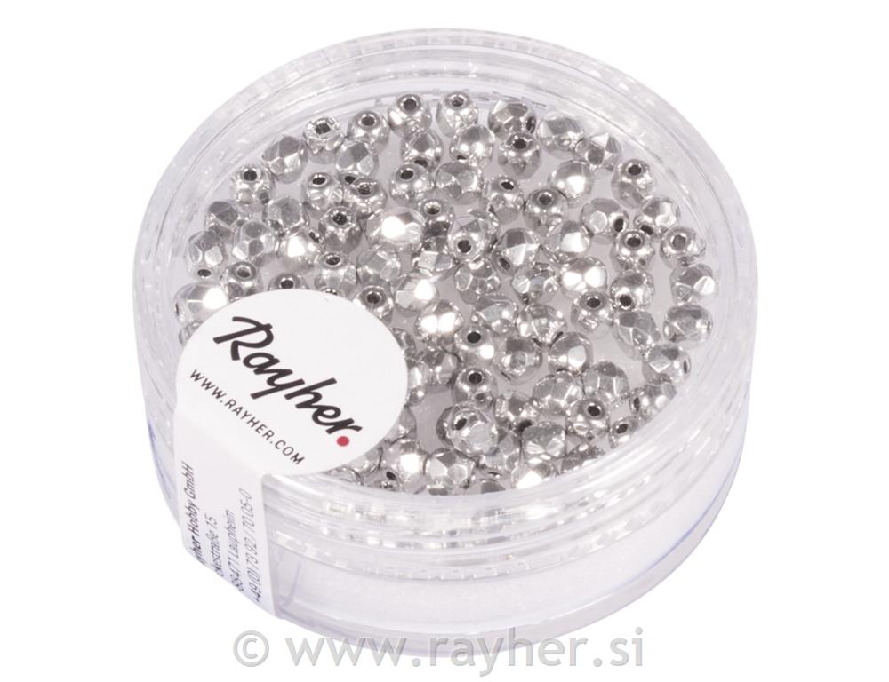 Perle brušeno staklo, 3mm, srebro tučeno, 100 kom