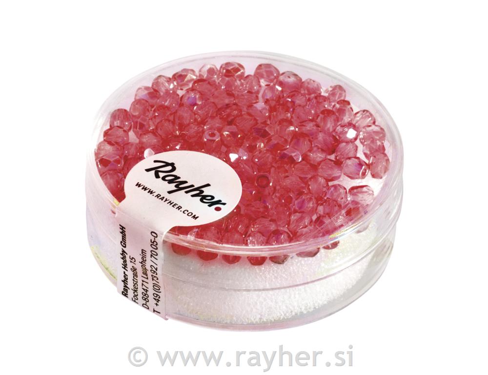 Perle brušeno staklo, 3mm o, rubin, 100kom.