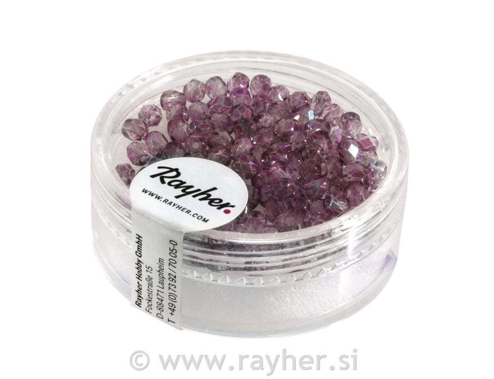 Perle brušeno staklo, 3mm o, ametist, 100 kom.