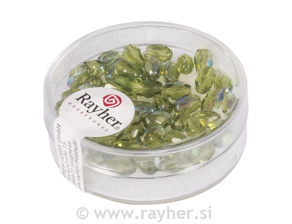 Perle brušeno staklo olive, 6x4mm o, maslinovo, 50 kom.