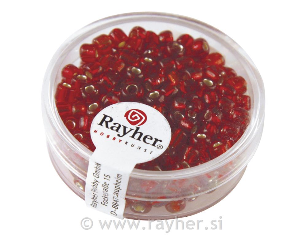 Perle, 4 mm o, srebrno središte, crveno,17 g